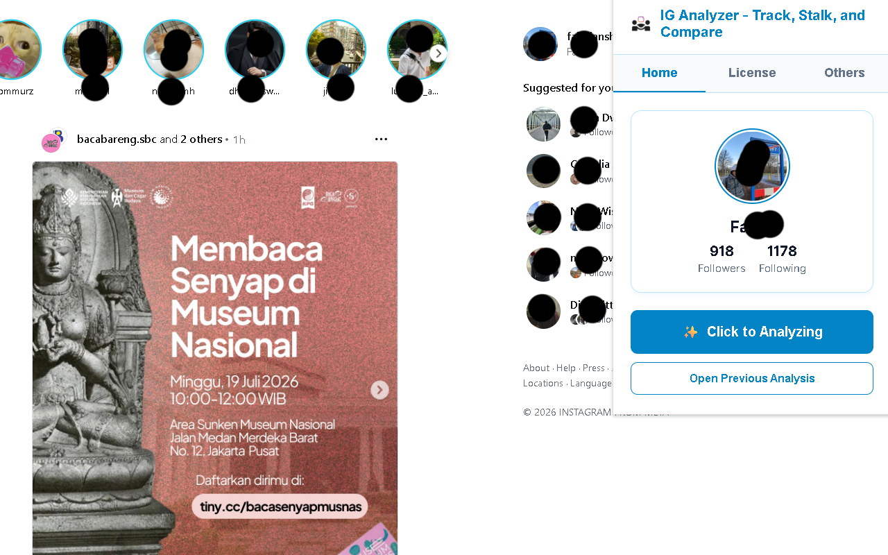 IG Analyzer and Unfollower Main Panel Screenshot